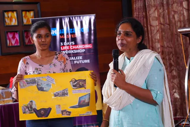 A participant presenting her wish board